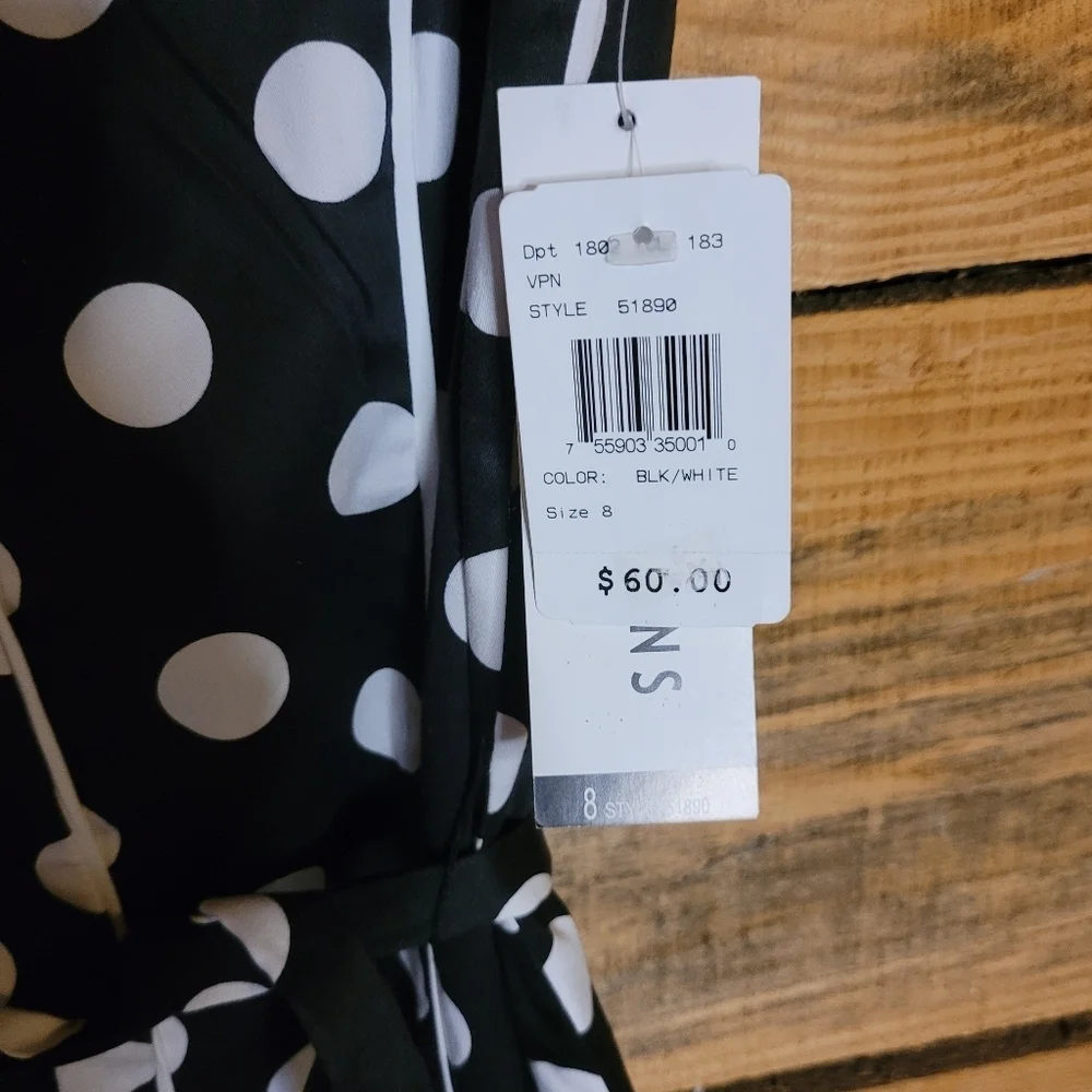 NWT* Perceptions* Sleeveless Dress* Black/White Polka Dots* Sz 8